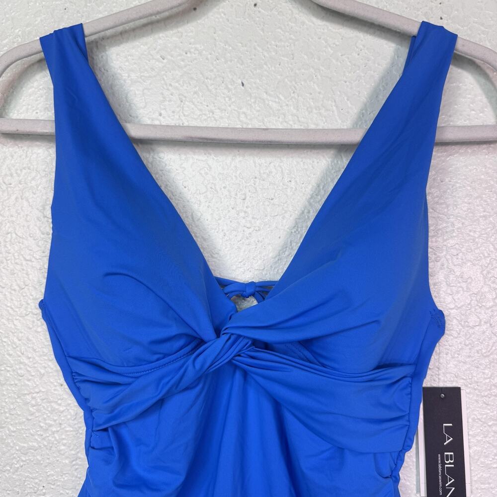 La Blanca Swim Top Womens 4 Twist Front Tankini Adjustable Straps Blue NEW - Picture 4 of 10